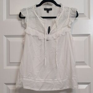 NWT Banana Republic White Ruffle Cap Sleeve Sheer Blouse